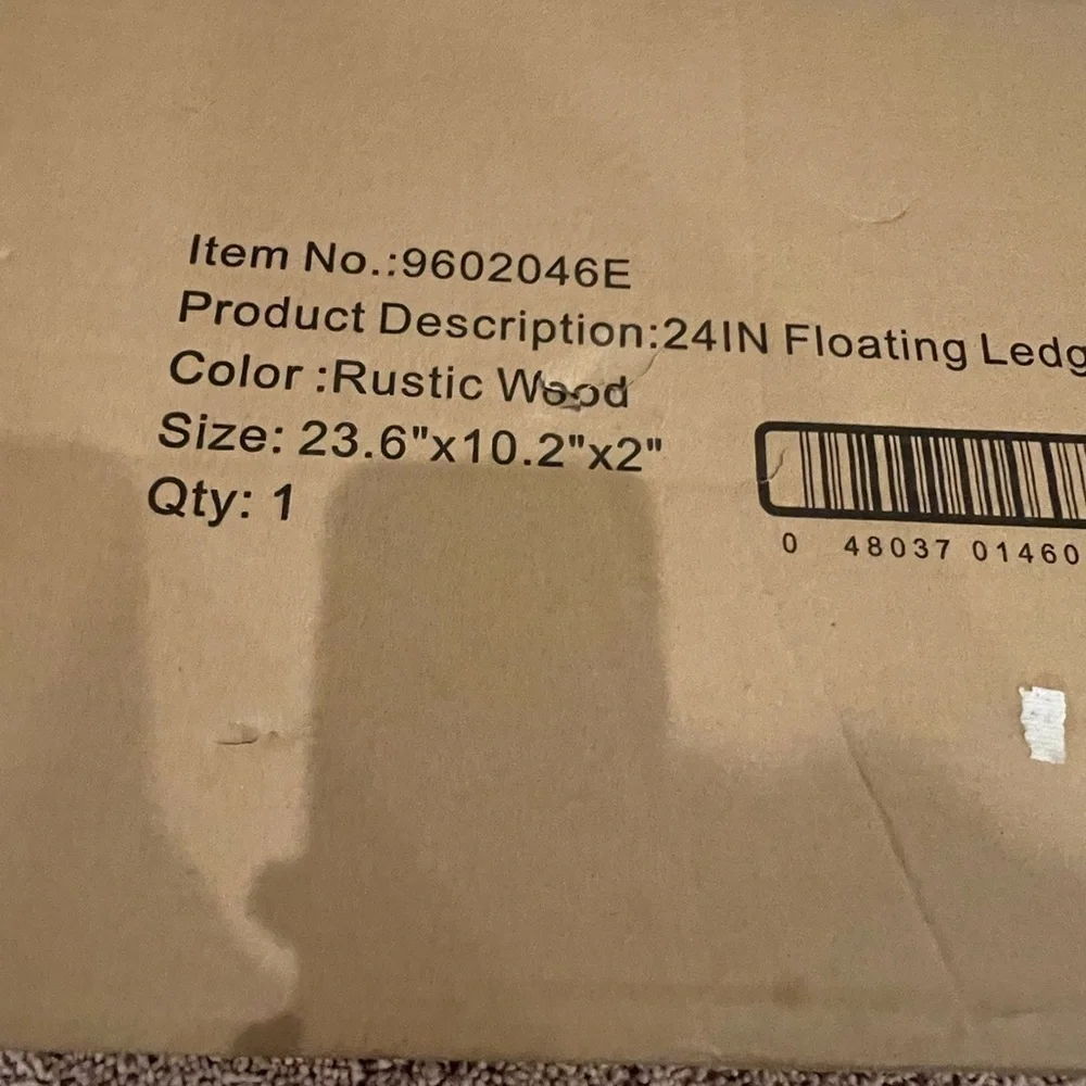 New in box rustic wood floating shelf 24 x 20x 2 hidden bracket rustic wood